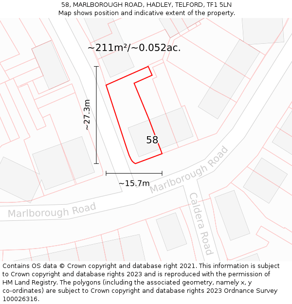 58, MARLBOROUGH ROAD, HADLEY, TELFORD, TF1 5LN: Plot and title map