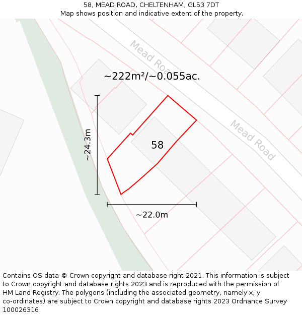 58, MEAD ROAD, CHELTENHAM, GL53 7DT: Plot and title map