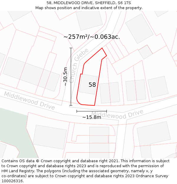 58, MIDDLEWOOD DRIVE, SHEFFIELD, S6 1TS: Plot and title map