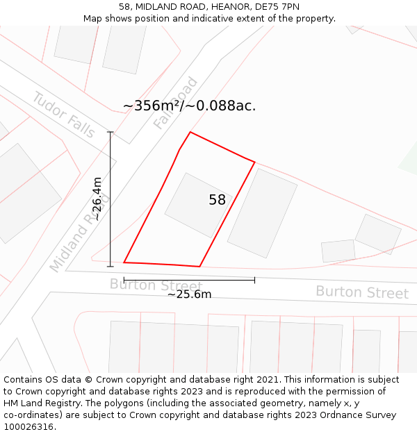 58, MIDLAND ROAD, HEANOR, DE75 7PN: Plot and title map