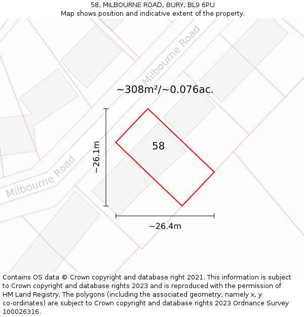 58, MILBOURNE ROAD, BURY, BL9 6PU: Plot and title map