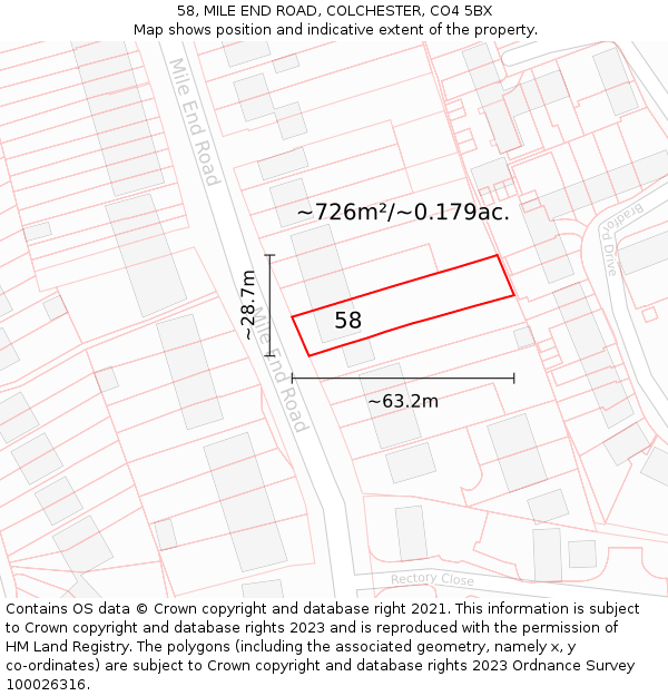 58, MILE END ROAD, COLCHESTER, CO4 5BX: Plot and title map