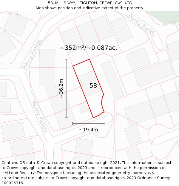 58, MILLS WAY, LEIGHTON, CREWE, CW1 4TG: Plot and title map