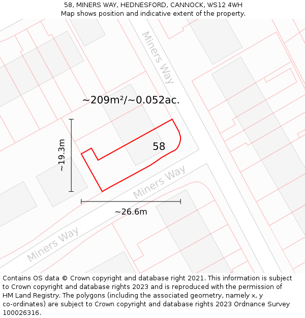 58, MINERS WAY, HEDNESFORD, CANNOCK, WS12 4WH: Plot and title map