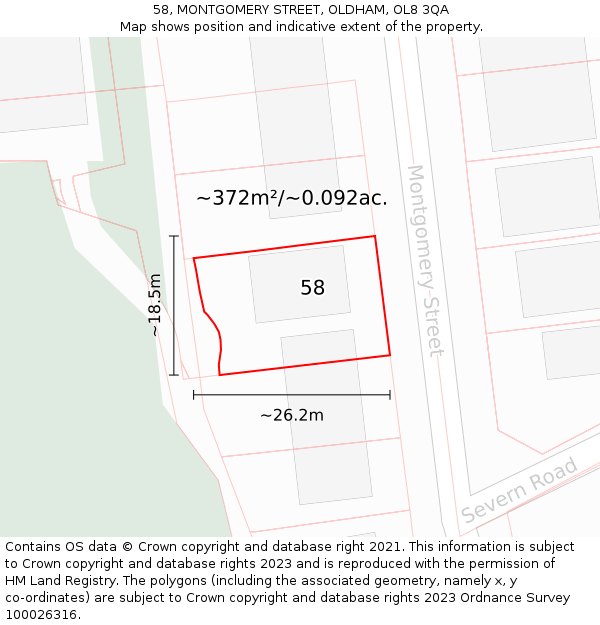 58, MONTGOMERY STREET, OLDHAM, OL8 3QA: Plot and title map