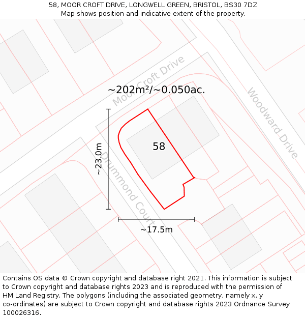 58, MOOR CROFT DRIVE, LONGWELL GREEN, BRISTOL, BS30 7DZ: Plot and title map