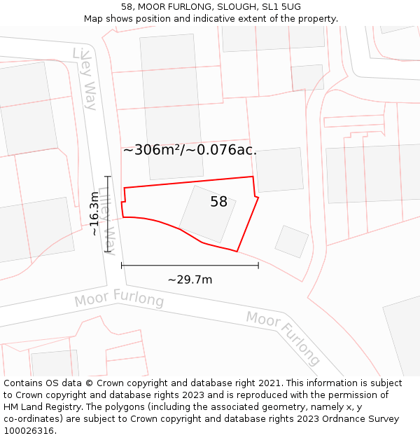 58, MOOR FURLONG, SLOUGH, SL1 5UG: Plot and title map