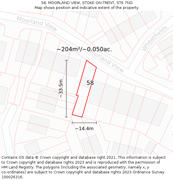 58, MOORLAND VIEW, STOKE-ON-TRENT, ST6 7NG: Plot and title map