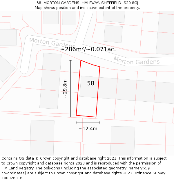 58, MORTON GARDENS, HALFWAY, SHEFFIELD, S20 8GJ: Plot and title map