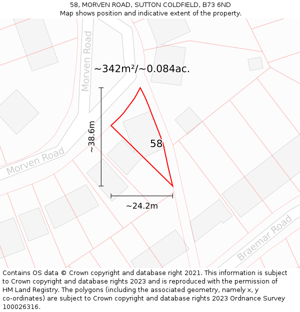 58, MORVEN ROAD, SUTTON COLDFIELD, B73 6ND: Plot and title map