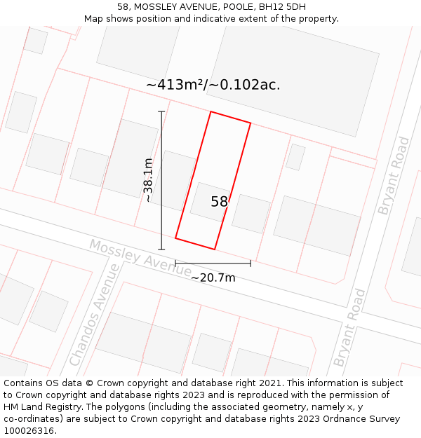 58, MOSSLEY AVENUE, POOLE, BH12 5DH: Plot and title map