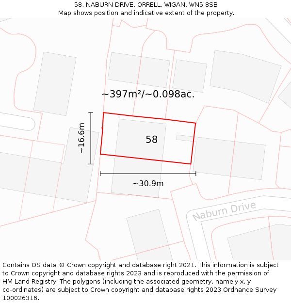 58, NABURN DRIVE, ORRELL, WIGAN, WN5 8SB: Plot and title map