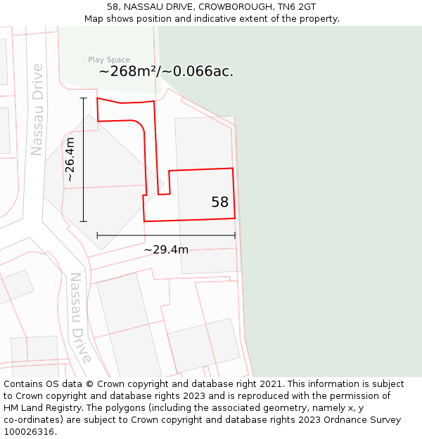 58, NASSAU DRIVE, CROWBOROUGH, TN6 2GT: Plot and title map