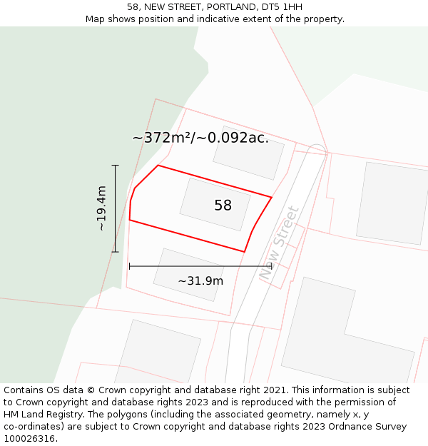 58, NEW STREET, PORTLAND, DT5 1HH: Plot and title map