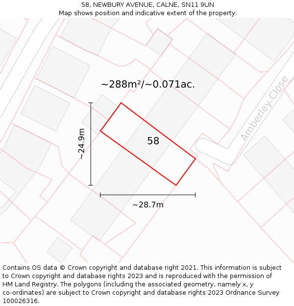 58, NEWBURY AVENUE, CALNE, SN11 9UN: Plot and title map