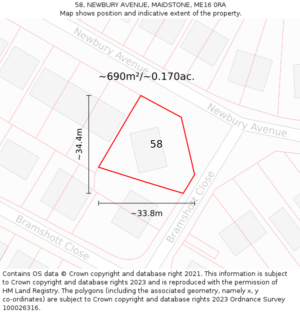 58, NEWBURY AVENUE, MAIDSTONE, ME16 0RA: Plot and title map