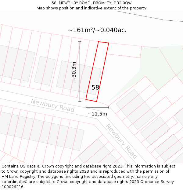 58, NEWBURY ROAD, BROMLEY, BR2 0QW: Plot and title map