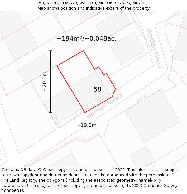 58, NORDEN MEAD, WALTON, MILTON KEYNES, MK7 7FF: Plot and title map