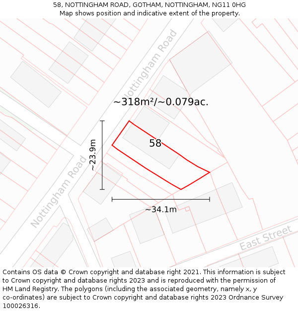 58, NOTTINGHAM ROAD, GOTHAM, NOTTINGHAM, NG11 0HG: Plot and title map