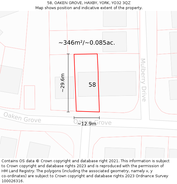 58, OAKEN GROVE, HAXBY, YORK, YO32 3QZ: Plot and title map