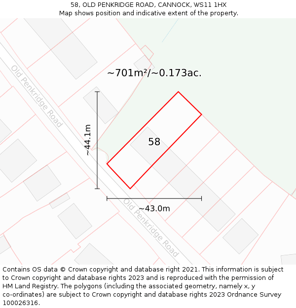 58, OLD PENKRIDGE ROAD, CANNOCK, WS11 1HX: Plot and title map