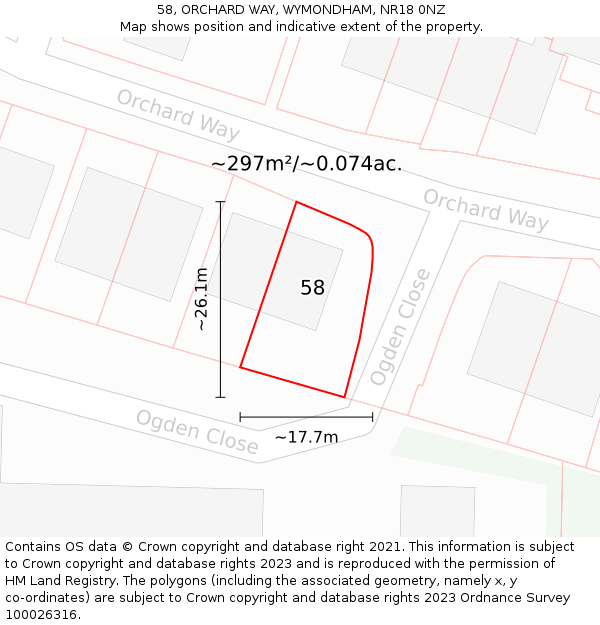 58, ORCHARD WAY, WYMONDHAM, NR18 0NZ: Plot and title map