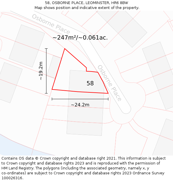 58, OSBORNE PLACE, LEOMINSTER, HR6 8BW: Plot and title map