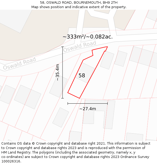 58, OSWALD ROAD, BOURNEMOUTH, BH9 2TH: Plot and title map