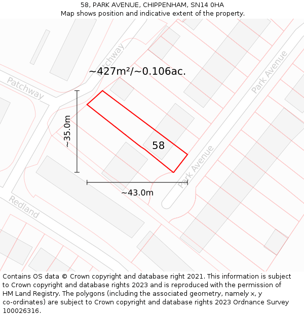 58, PARK AVENUE, CHIPPENHAM, SN14 0HA: Plot and title map