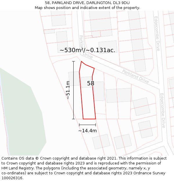 58, PARKLAND DRIVE, DARLINGTON, DL3 9DU: Plot and title map