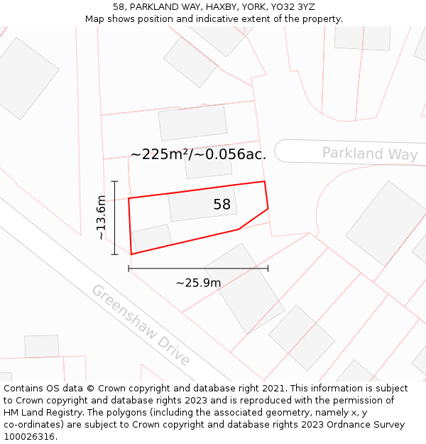 58, PARKLAND WAY, HAXBY, YORK, YO32 3YZ: Plot and title map