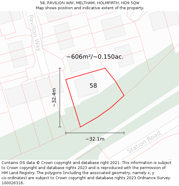 58, PAVILION WAY, MELTHAM, HOLMFIRTH, HD9 5QW: Plot and title map