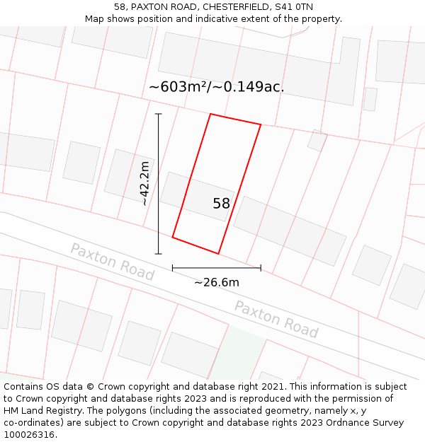 58, PAXTON ROAD, CHESTERFIELD, S41 0TN: Plot and title map