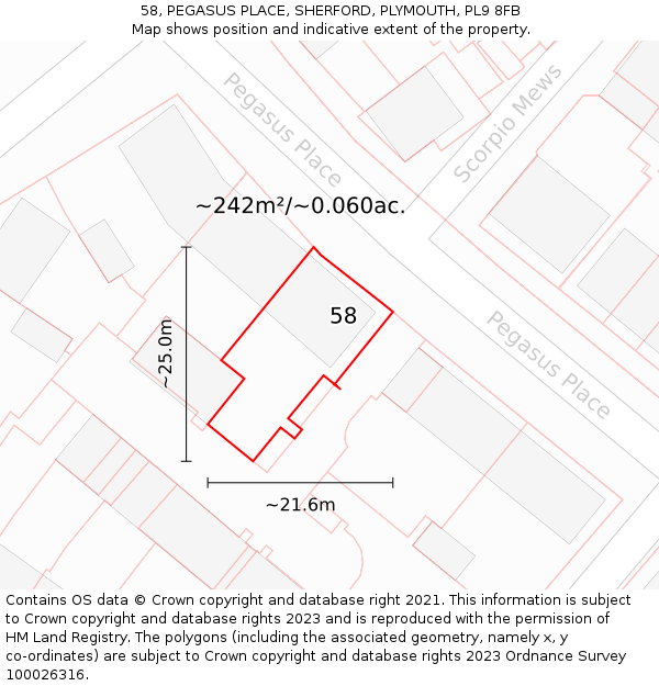 58, PEGASUS PLACE, SHERFORD, PLYMOUTH, PL9 8FB: Plot and title map