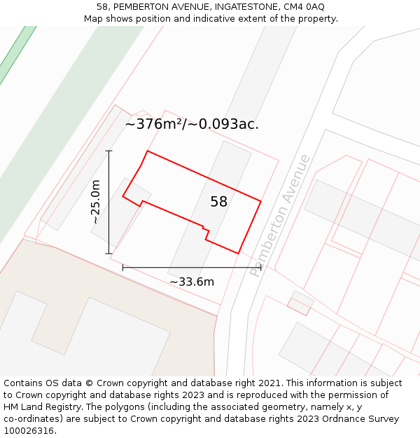 58, PEMBERTON AVENUE, INGATESTONE, CM4 0AQ: Plot and title map