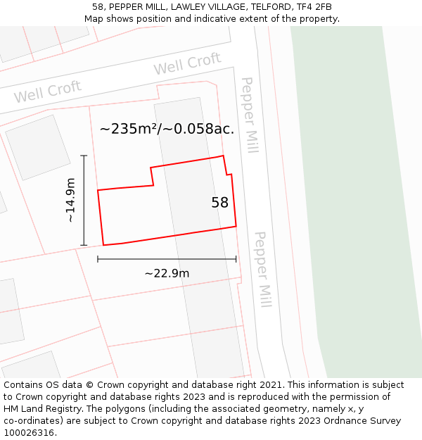 58, PEPPER MILL, LAWLEY VILLAGE, TELFORD, TF4 2FB: Plot and title map