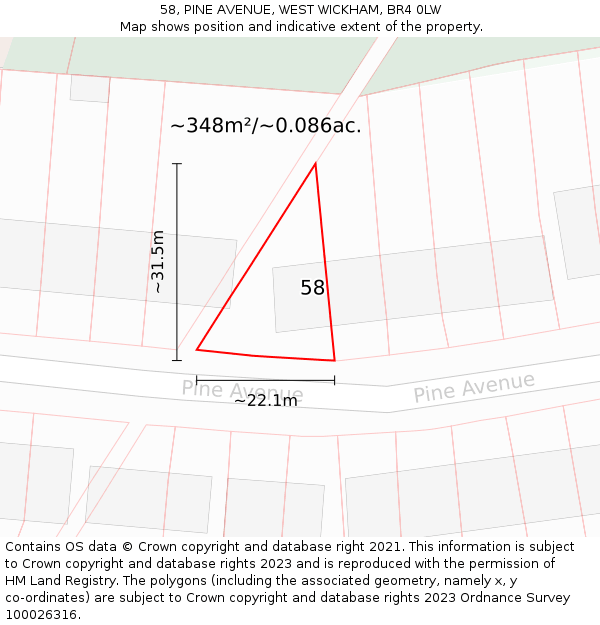 58, PINE AVENUE, WEST WICKHAM, BR4 0LW: Plot and title map