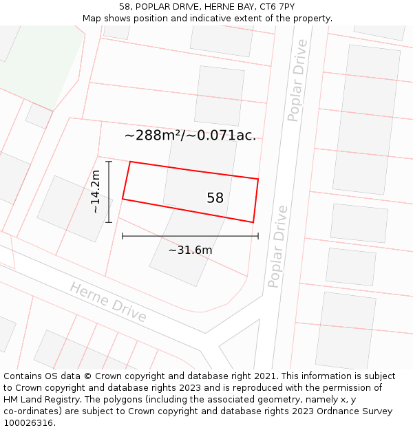 58, POPLAR DRIVE, HERNE BAY, CT6 7PY: Plot and title map