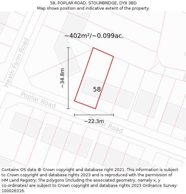 58, POPLAR ROAD, STOURBRIDGE, DY8 3BD: Plot and title map