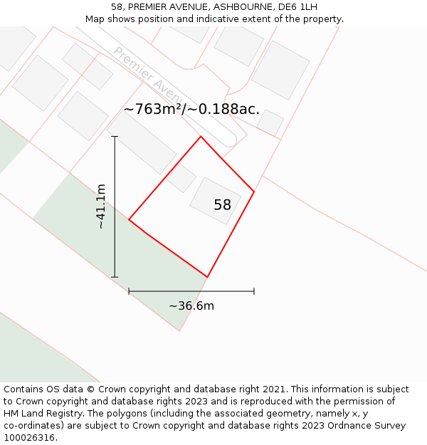 58, PREMIER AVENUE, ASHBOURNE, DE6 1LH: Plot and title map