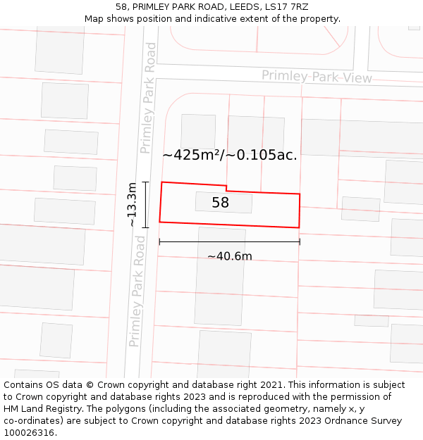 58, PRIMLEY PARK ROAD, LEEDS, LS17 7RZ: Plot and title map