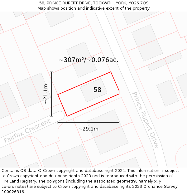 58, PRINCE RUPERT DRIVE, TOCKWITH, YORK, YO26 7QS: Plot and title map