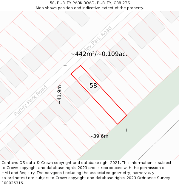 58, PURLEY PARK ROAD, PURLEY, CR8 2BS: Plot and title map