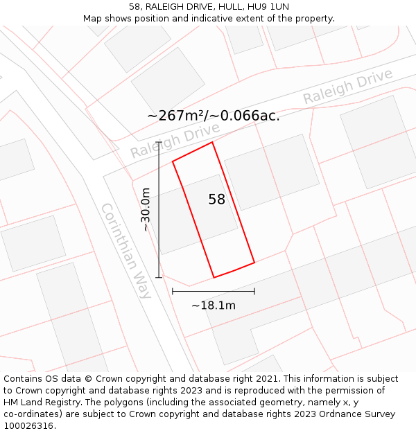 58, RALEIGH DRIVE, HULL, HU9 1UN: Plot and title map