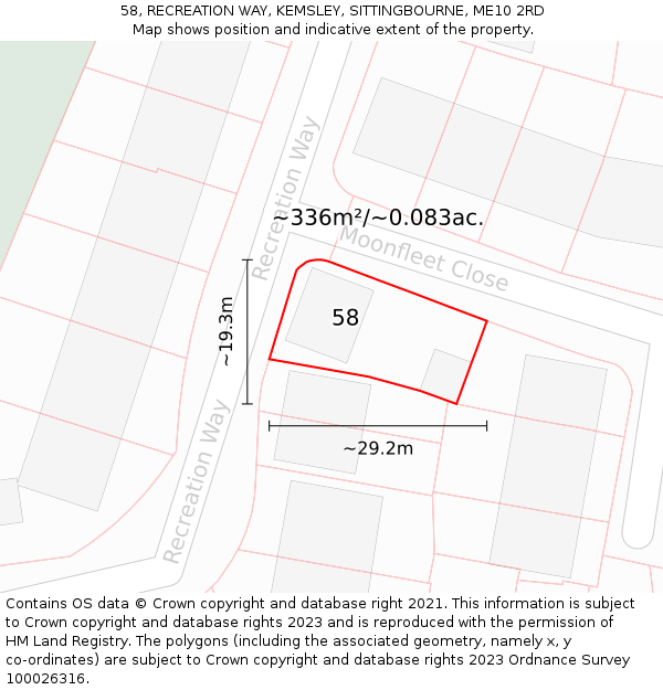58, RECREATION WAY, KEMSLEY, SITTINGBOURNE, ME10 2RD: Plot and title map