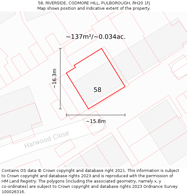 58, RIVERSIDE, CODMORE HILL, PULBOROUGH, RH20 1FJ: Plot and title map