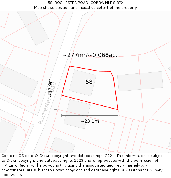 58, ROCHESTER ROAD, CORBY, NN18 8PX: Plot and title map