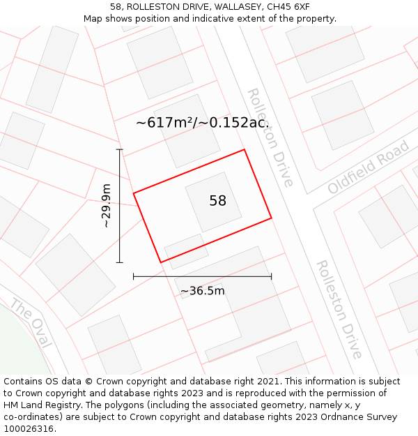 58, ROLLESTON DRIVE, WALLASEY, CH45 6XF: Plot and title map