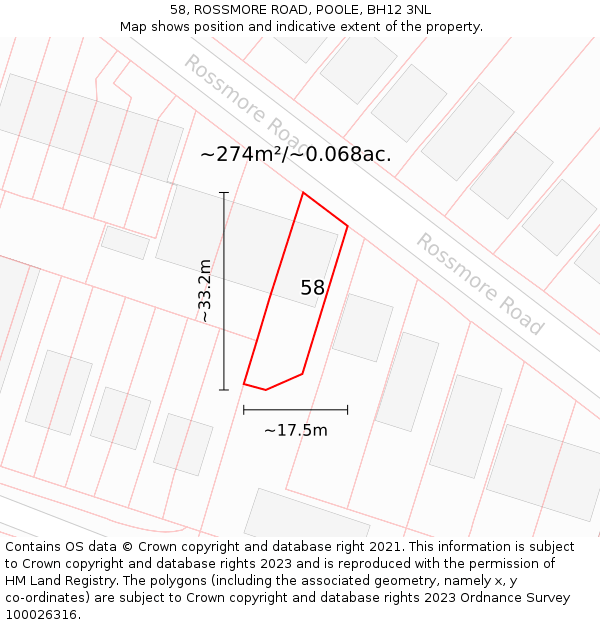 58, ROSSMORE ROAD, POOLE, BH12 3NL: Plot and title map