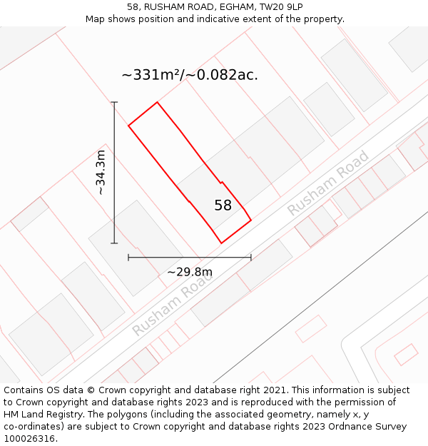 58, RUSHAM ROAD, EGHAM, TW20 9LP: Plot and title map